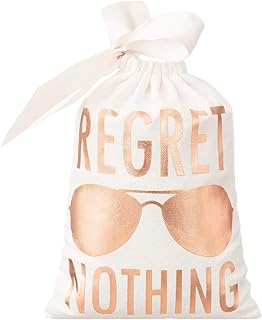 10pcs WHITE Wedding Party Favor Bags 5x7 Inch ROSE GOLD Foil “REGRET NOTHING” Bridesmaid Gift Bags for Bridal Shower Bachelorette Hangover Kit Bags Recovery Kit Bags Cotton Muslin Drawstring Bag