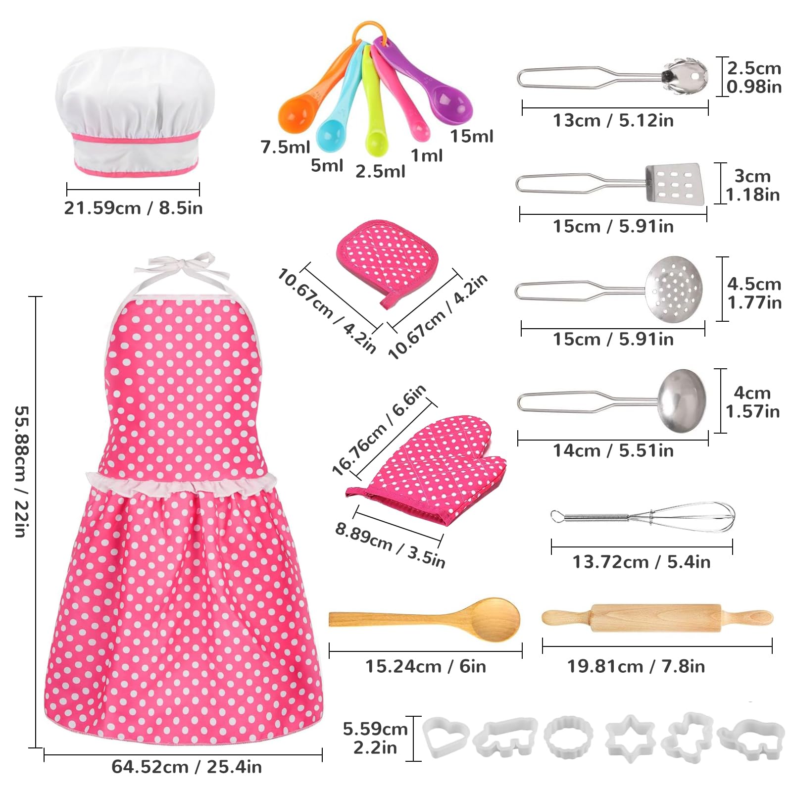 MEIDAYAI Kids Cooking Baking Set , Kids Kitchen Pretend Play Toys, Children Chef Role Play Costume Set - Chef Hat and Matching Pink Apron, Birthday Xmas Gifts for 3-8 Year Old Girls Toys
