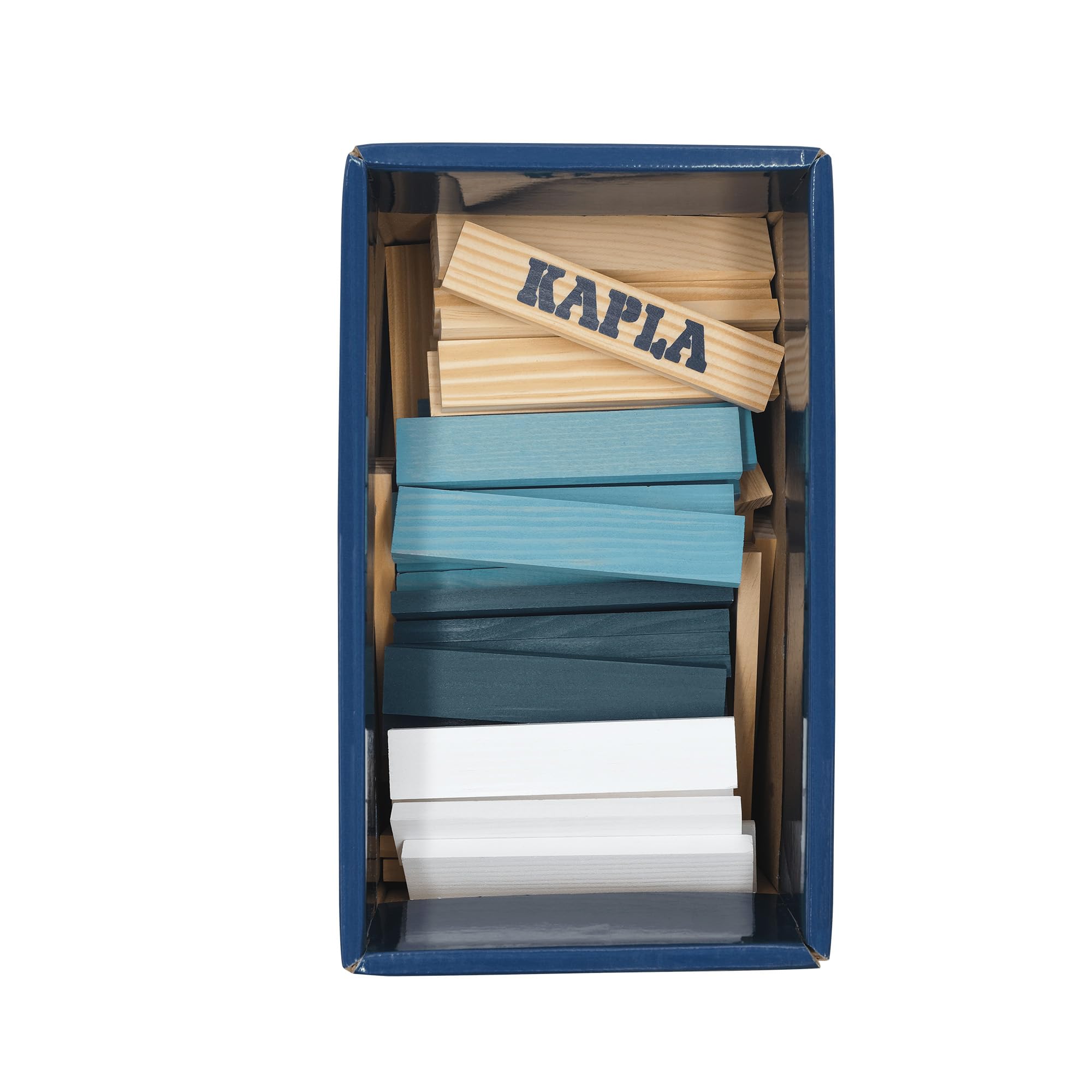 KAPLA Barril de Invierno 200 tablillas de Colores (Azul Claro, Azul Oscuro y Blanco), Juguete de Madera, Juego de construcción, A Partir de 2 años...