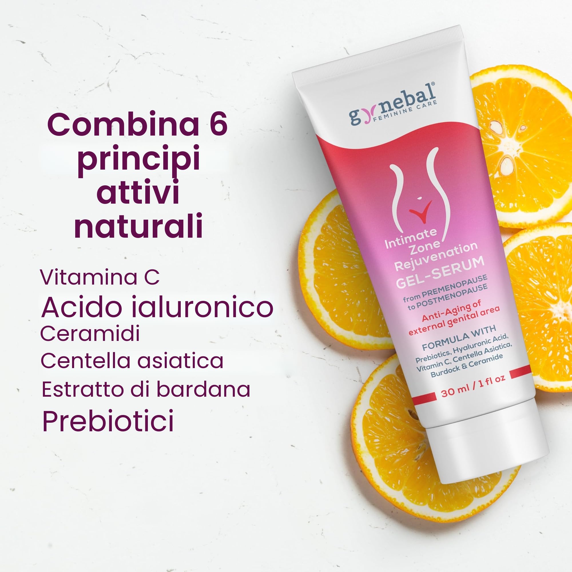 30 ml GYNEBAL Gel-Serum intimo super idratante e antietà contro la secchezza intima femminile in menopausa - Uso esterno - Ringiovanimento zona vulvo-vaginale con ialuronico, vit C, ceramidi.