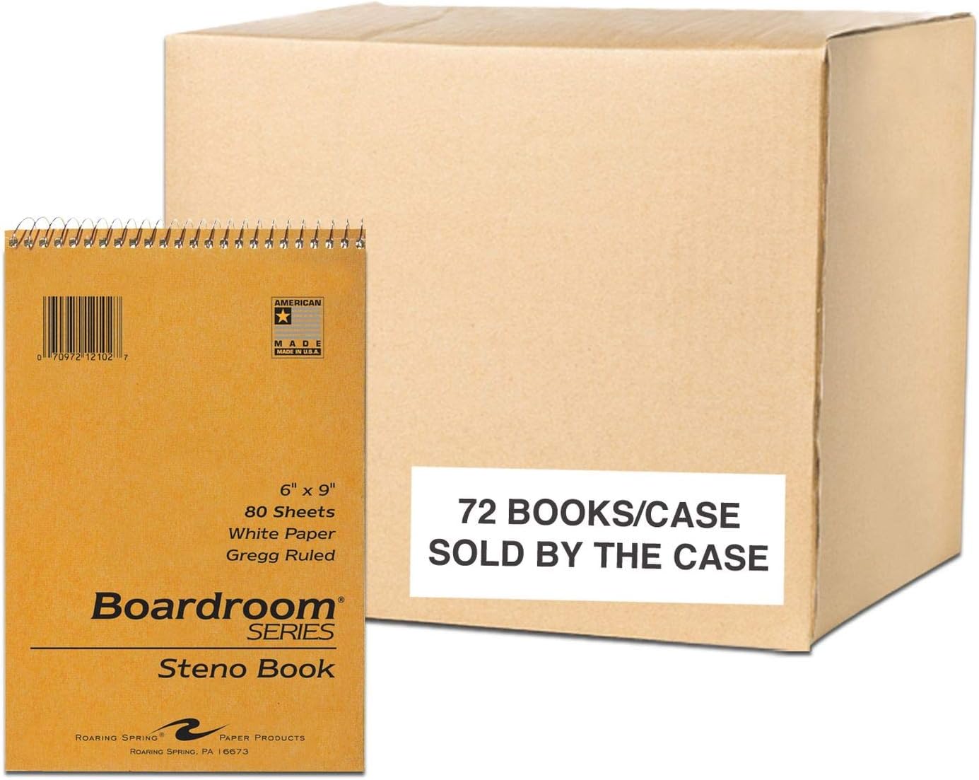 Roaring Spring Steno Pads, 6"x9", Gregg Ruled, 80 Sheets, White Paper, Snag Proof Spiral Binding, Proudly Made in the USA! (Case of 72)