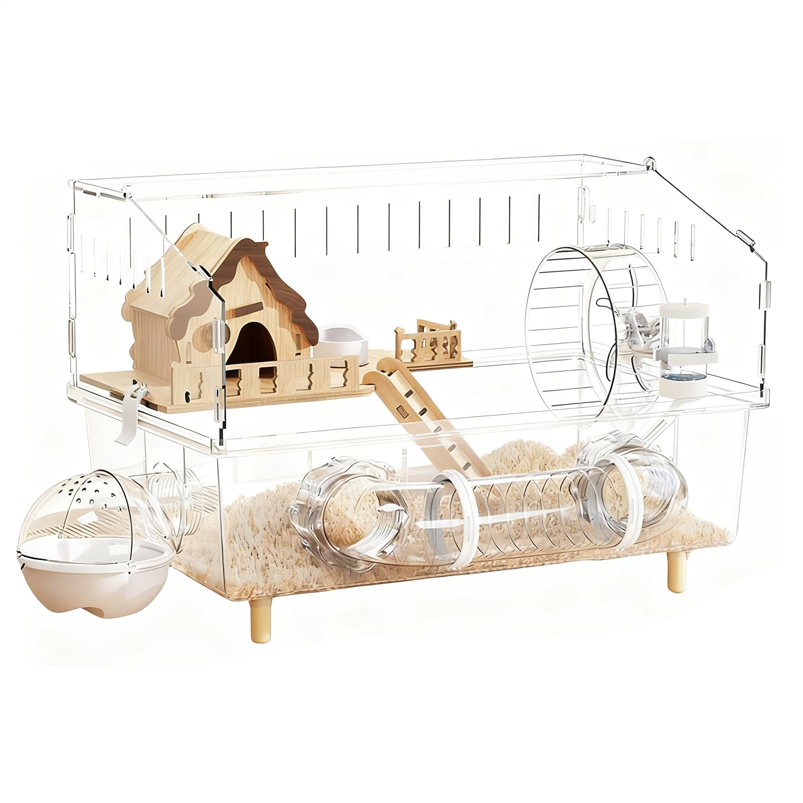 Hogar para Mascotas Transparente y apilable: hábitat para roedores de Dos Niveles, recinto para minianimales con construcción acrílica Duradera, Jaula espaciosa con bandejas extraíbles, visualización