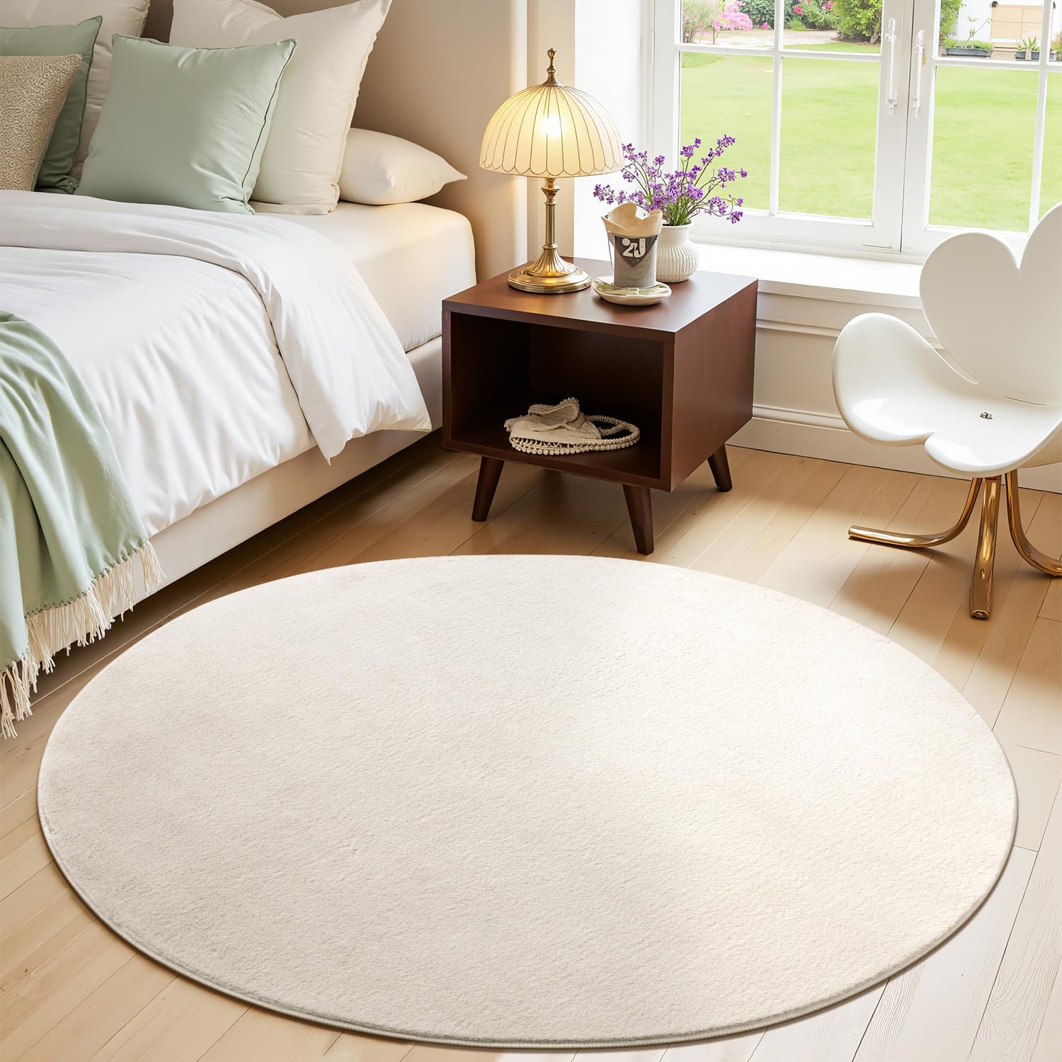 SHACOS Tappeto Rotondo 160 cm, Moderno Tappeto Rotondo Salotto Beige Lavabile in Lavatrice Antiscivolo Tappeti Salotto Pelo Corto Carpet Tappeti Camera da Letto per Soggiorno Uffici