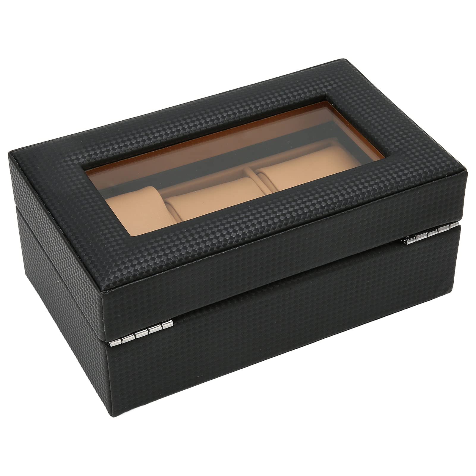 NFBCXUTKW Watch Display Holder, Watch Box Watch 3 Slots Lockable Dustproof Watch Case With Holder For Men For Stylish Light Luxury Glass Plate Black
