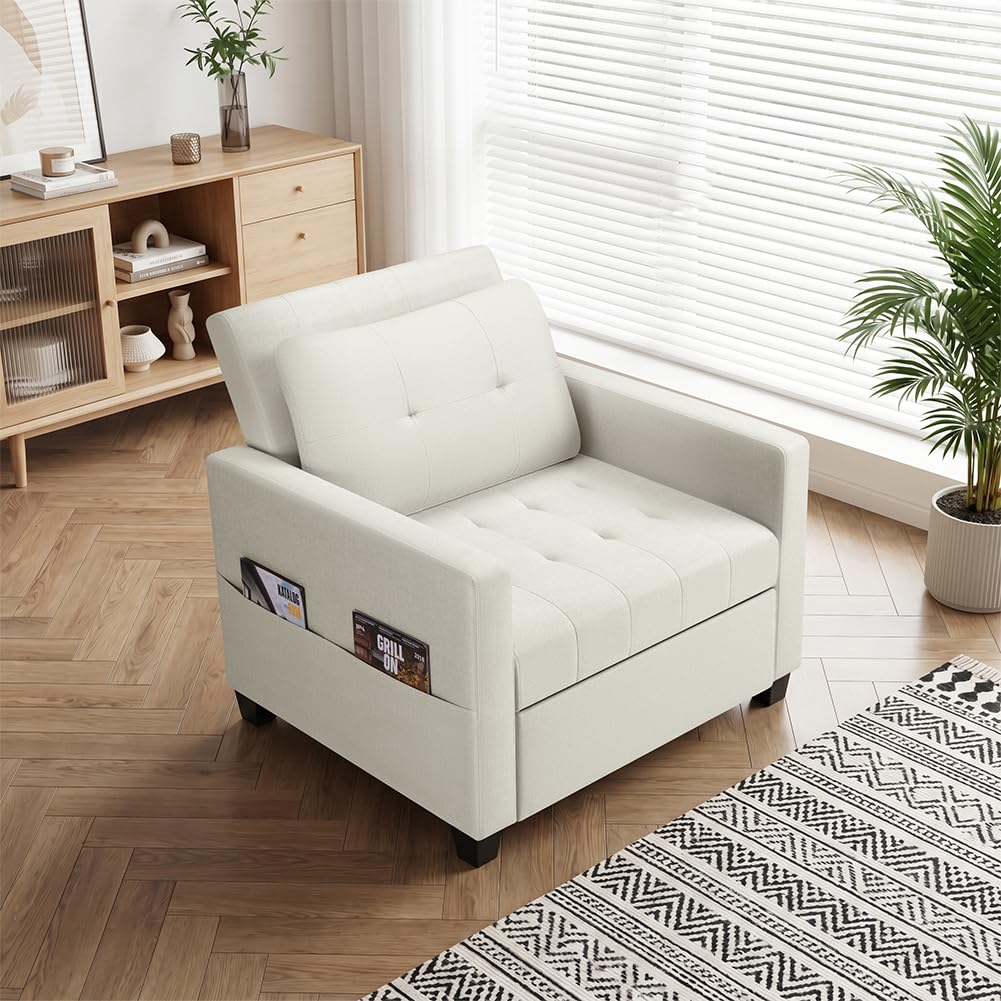 BAKAJI Divano Letto 2 Posti con Rivestimento in Velluto Premium Reclinabile, Imbottitura ad Altissima Densità, Seduta Ergonomica, Apertura Facile, Cuscini per Sollievo Lombare (Beige 1 Posto)