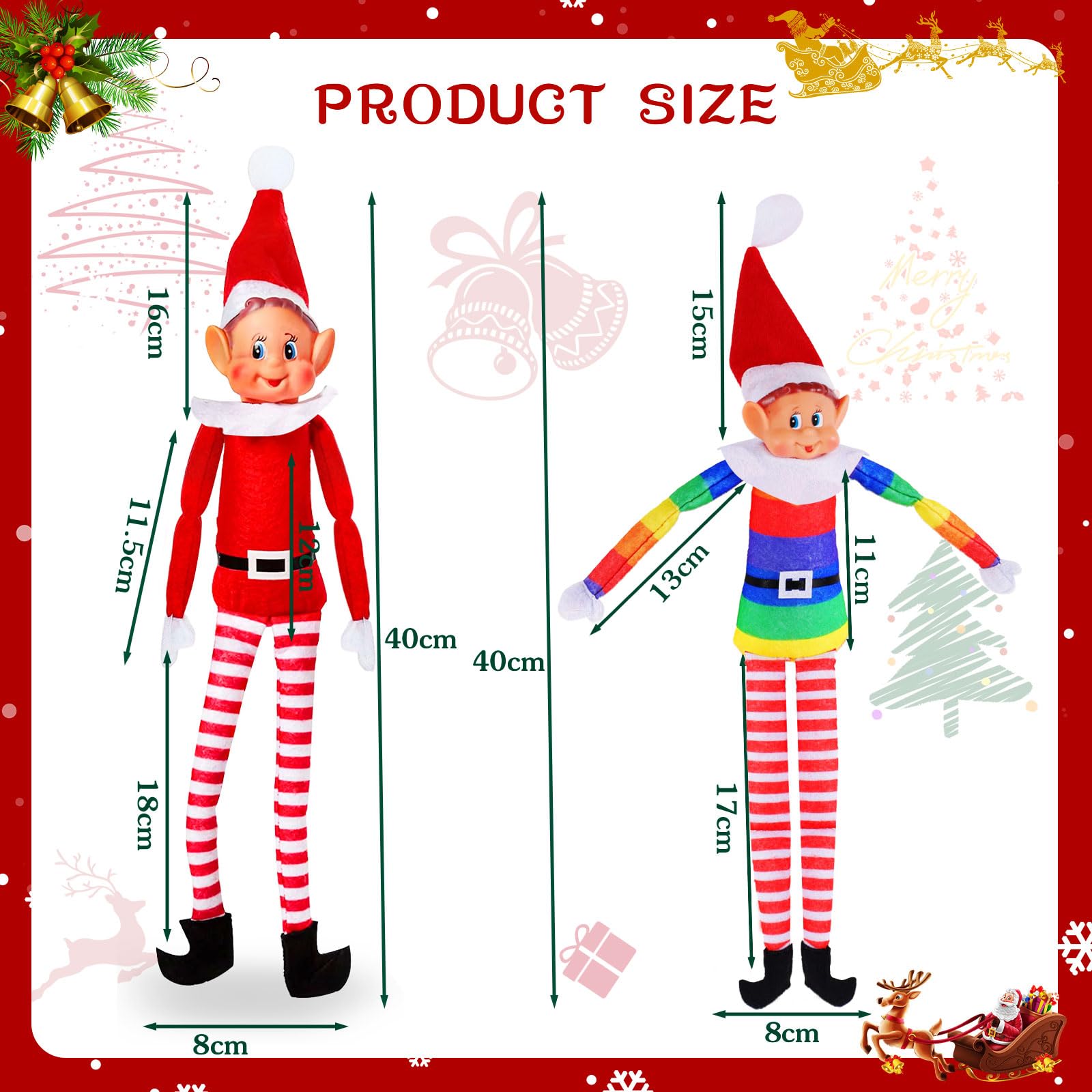 Lutin Farceur De Noël 43 Cm – 2 Elfes Costumes Rouge Et Vert – Décoration Festive – Non Tissé Sûr – Cadeau Ou Scène – Dès 3 Ans