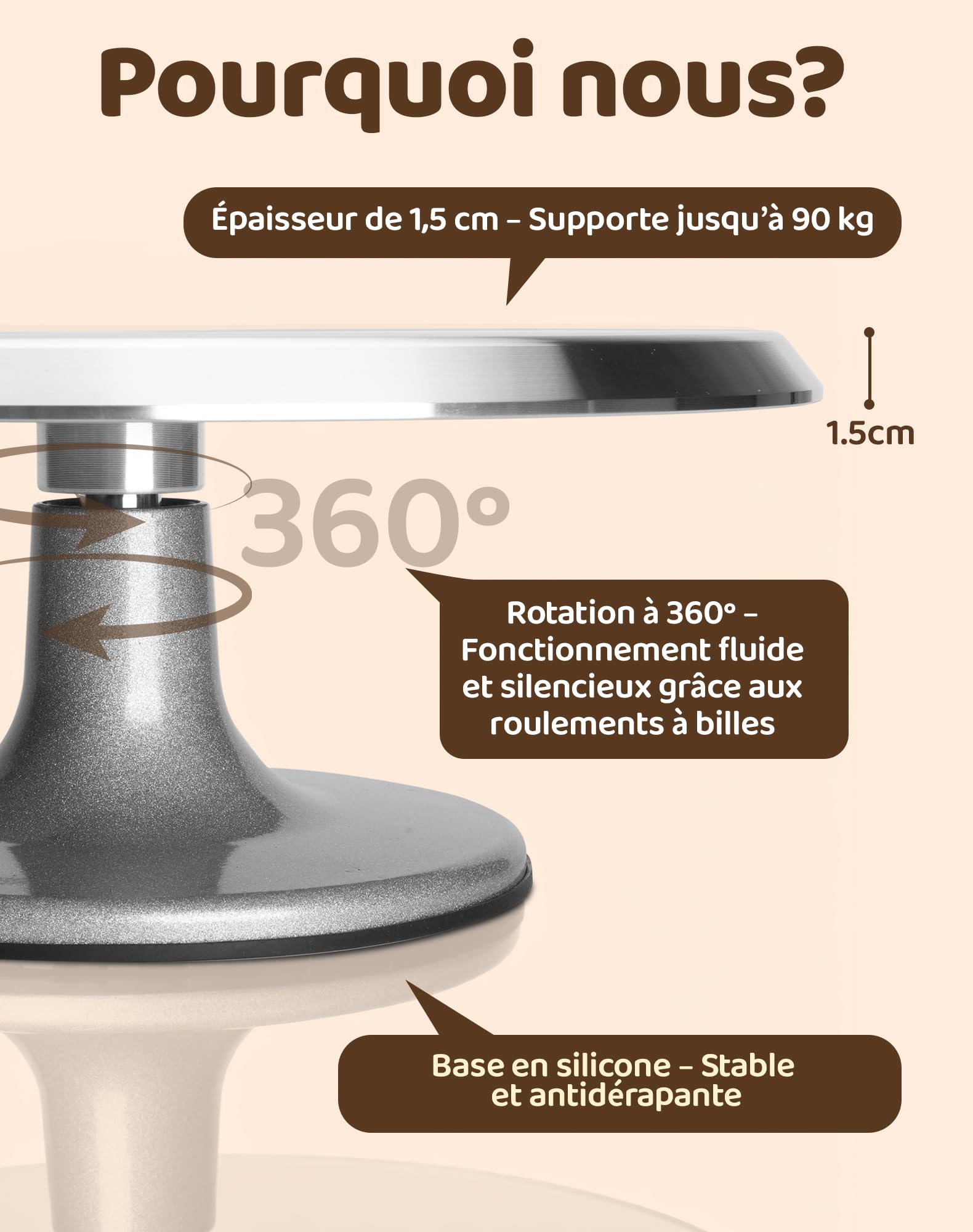 LAOYE Plateau à Gâteau Rotatif en Aluminium de 30 cm avec Pied - Plateau Tournant pour Décoration de Gâteaux