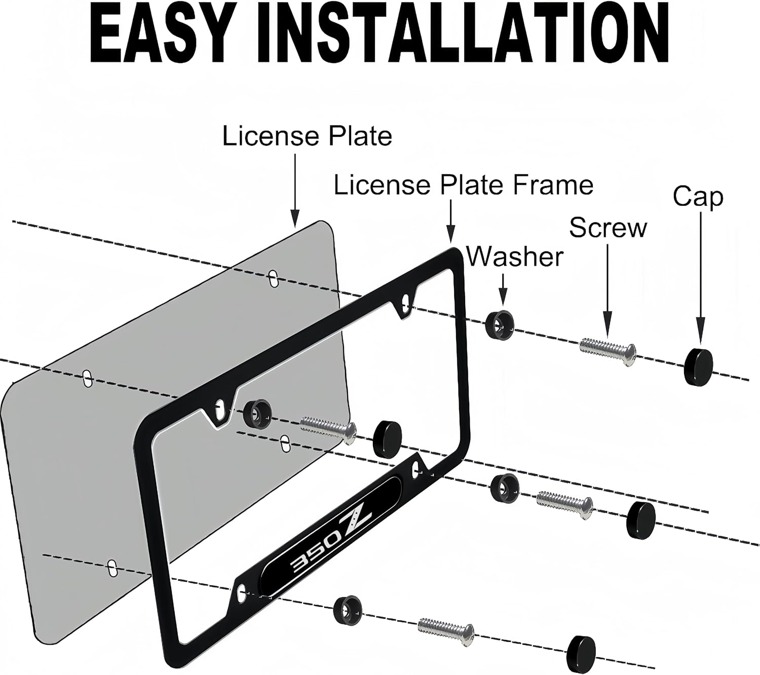 2Pcs License Plate Bracket Holder for Nissan 350Z Premium Car License Plate Frame, Durable Universal Fit for Front and Rear, Includes Screws Caps (350) image 2