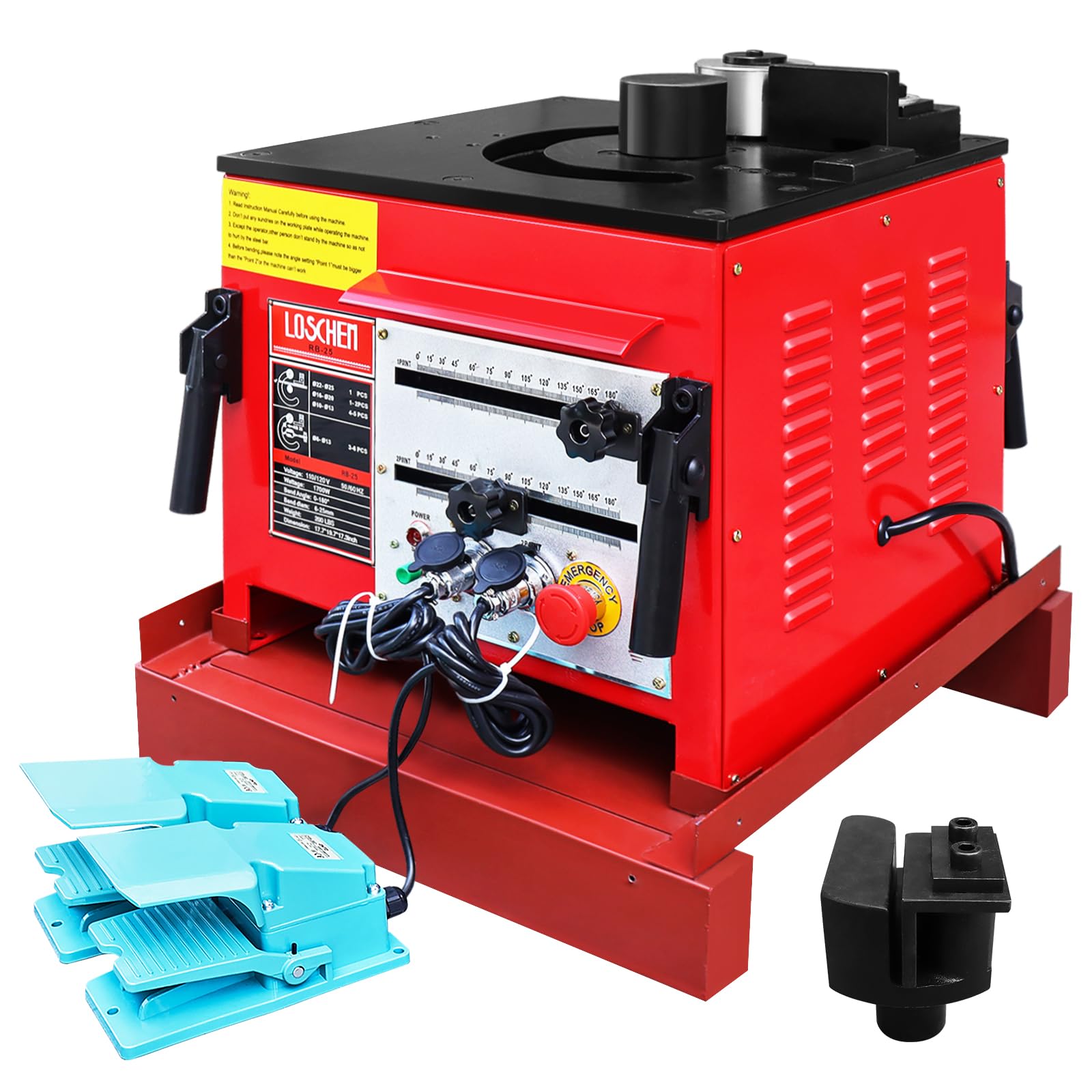 Photo 1 of ***STOCK PHOTO FOR REFERENCE ONLY***
LOSCHEN Electric Hydraulic Rebar Bender,Bending Angle 0-180 Degrees,Bending up to 1 Inch #8 6-25mm Rebar,with Foot Pedal,Bending Rebar, Steel Bar, Steel Rod,1700W Desktop Electric Rebar Bender