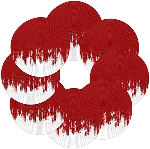Juego de 8 manteles individuales redondos tejidos con grafiti abstracto, diseño de grafiti de Navidad, color rojo y blanco, manteles individuales disponible en Yaxa Colombia