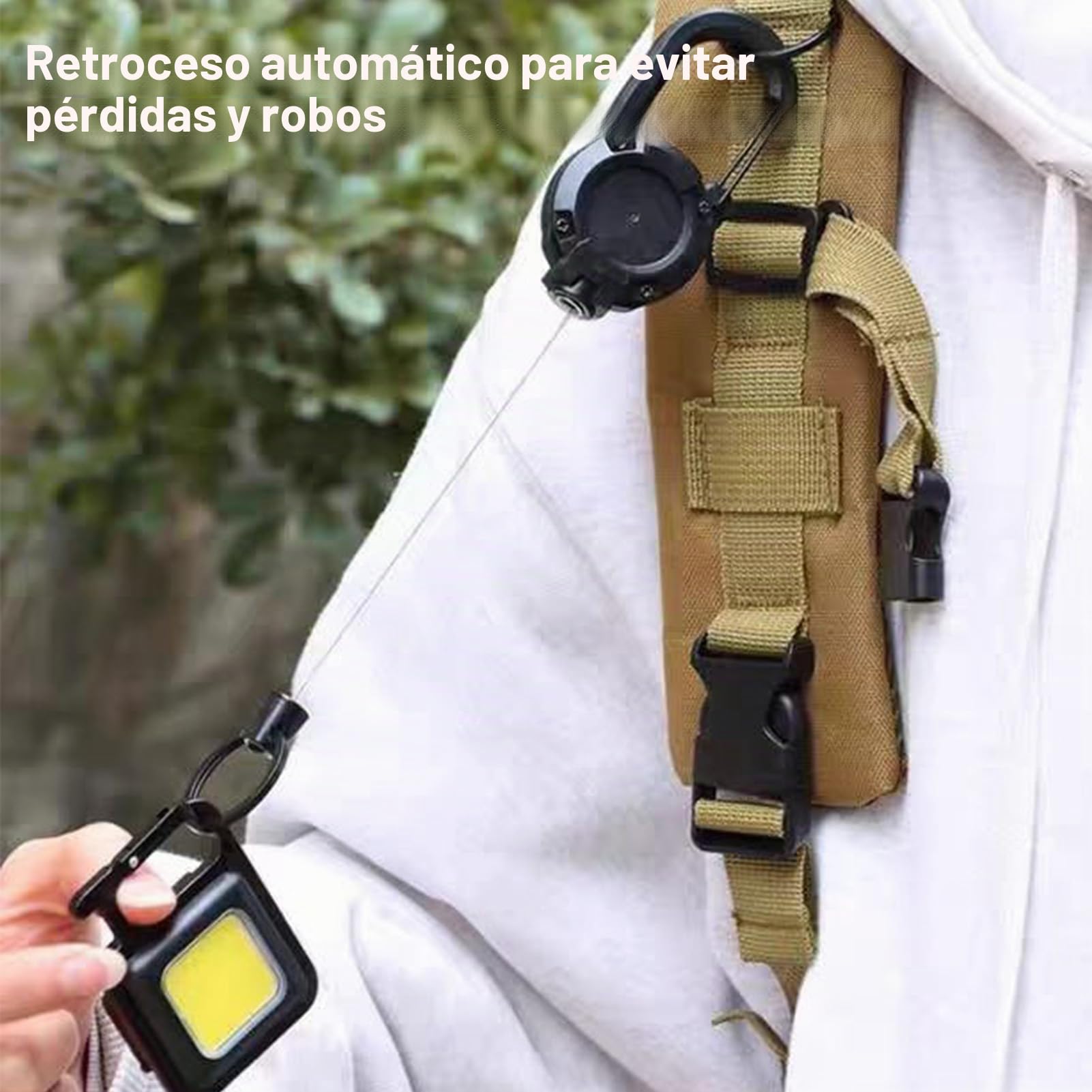Llavero extensibles, 2 unidades, robusto retráctil con cordón de acero de 23,6 pulgadas, soporte de tarjetas y identificación
