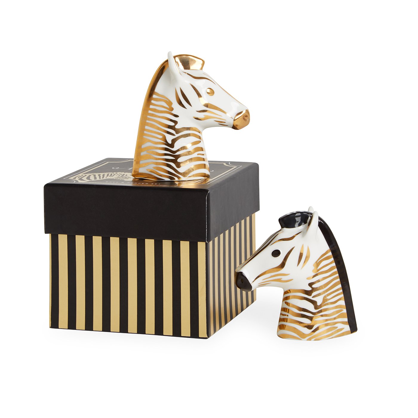 Jonathan Adler Multicolor Zebra Salt And Pepper Shakers, Porcelain, 2.5" X 3.5" X 3"
