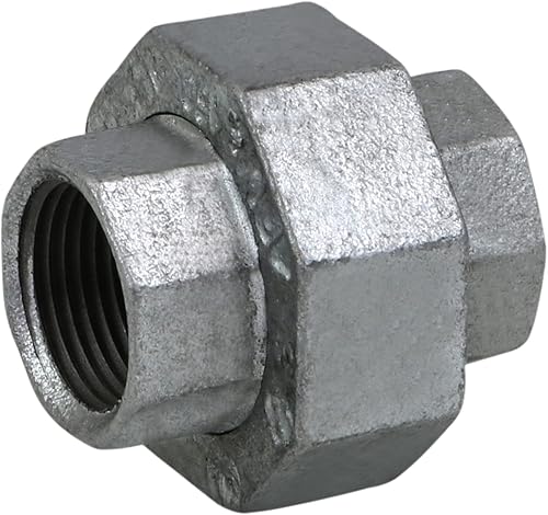 SUPPLY GIANT HNVO0334 Unión recta de hierro maleable galvanizado de 1-12" para aplicaciones de 150 libras, con conexiones roscadas hembra, 1-12