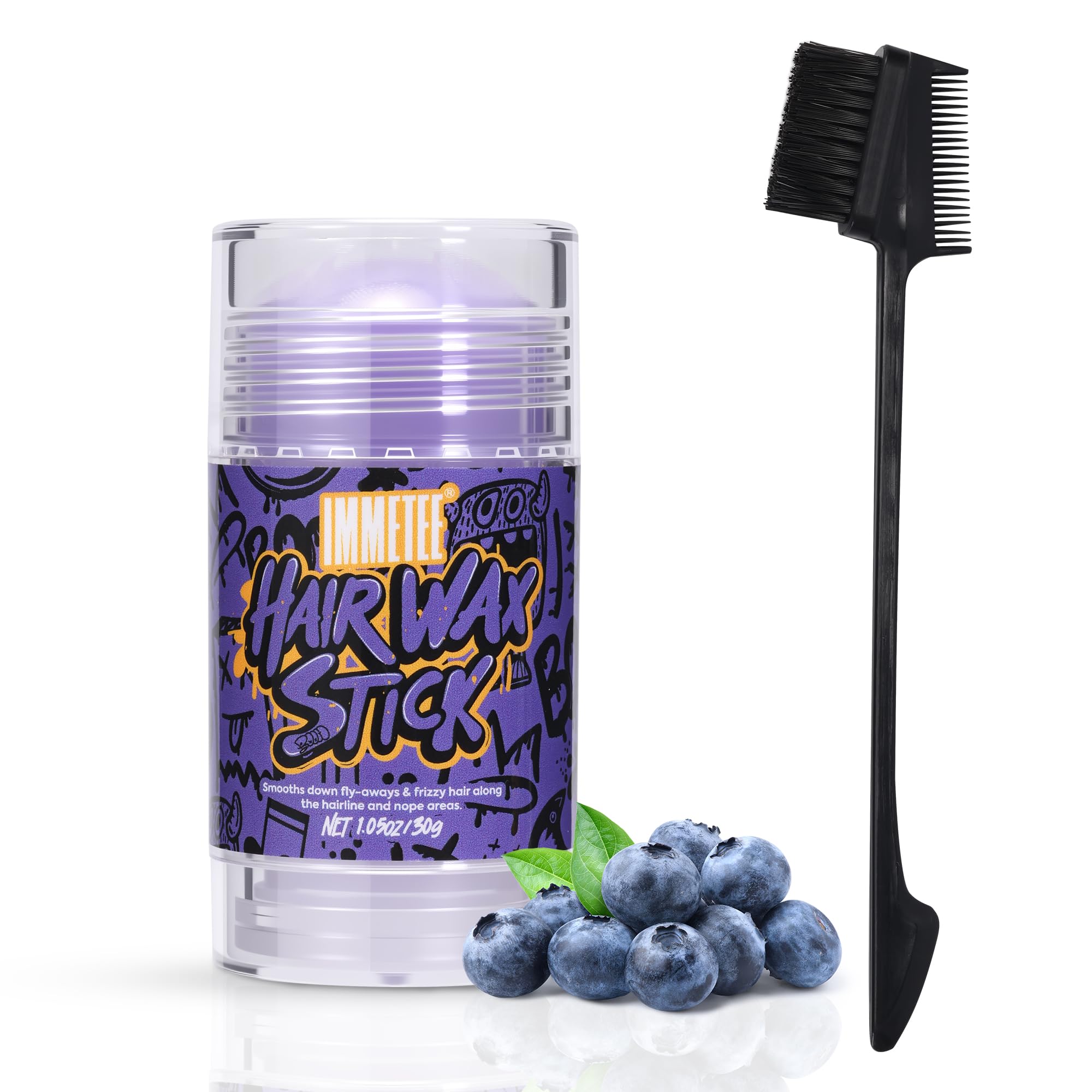 immetee Barra de Cera para el Cabello Mujer - Control Antifrizz y Mechas Sueltas - No Grasa, Sin Residuos, Fijador para Peinados, Pelucas y Control de Contorno, 1.05oz/30g (Arándanos)