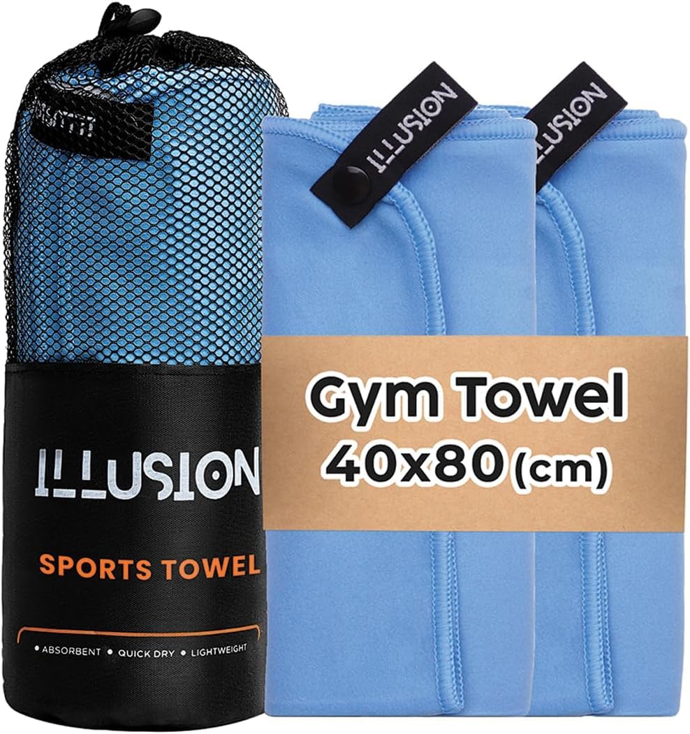 illusion Small Microfibre Gym Towel for Active Sports (40x80cm) - Lightweight Quick Dry Towel - Ideal for Cardio, Cycling, Strength Training, Yoga, and Running, Perfect for Athletes Training Outdoors