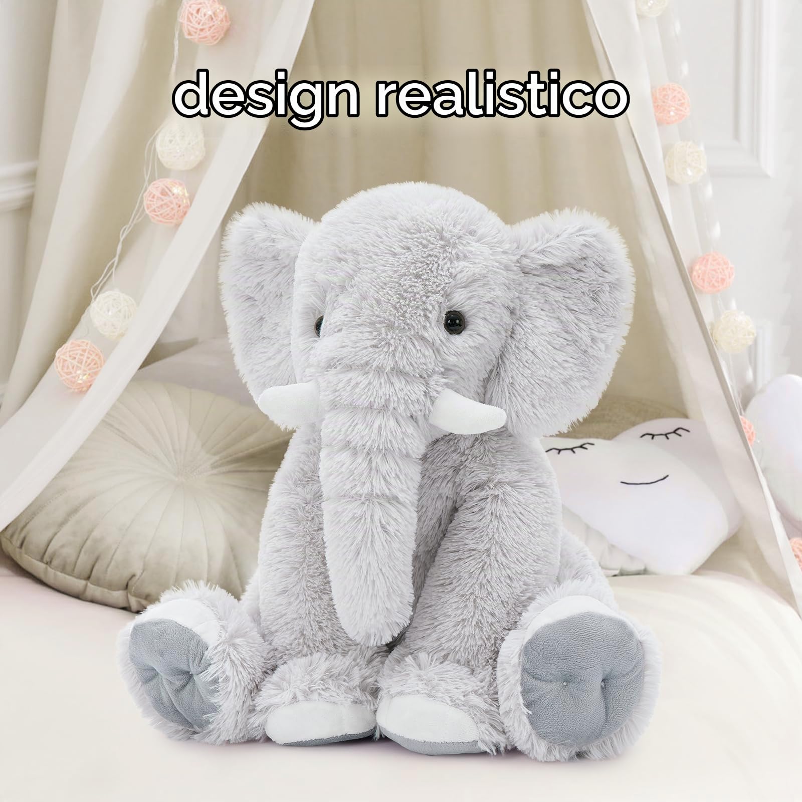MorisMos Elefante Peluche Grigio Morbidi 50cm, Animali di Peluche Giocattolo Coccolosi Morbido per Bambini, Elefante Peluche Pupazzo Carino Regali per Ragazze Ragazzi Bambini (Grigio)