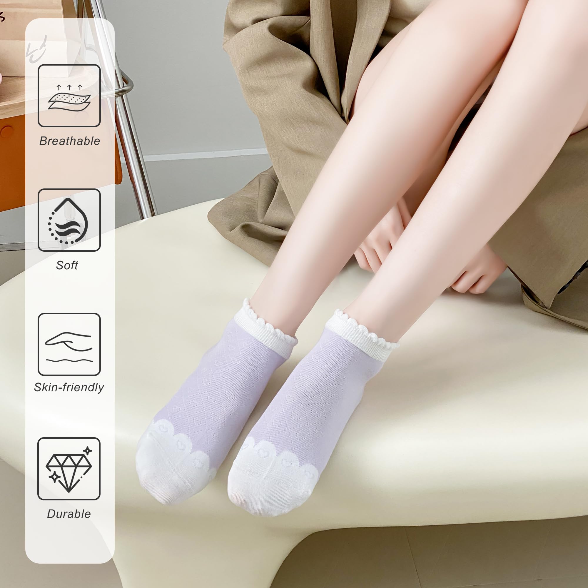 Calcetines de algodón peinado al tobillo para mujer, sin costuras, corte bajo, delgados, a la moda, estampados a rayas, lindos, 5 pares