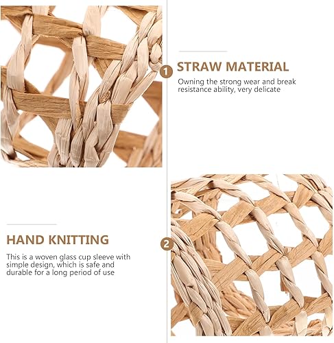 Miniatura 6 de Fundas para jarrón, 6 unidades, fundas de mimbre tejidas para tazas, portavasos, fundas decorativas de ratán para botellas de agua, fundas para