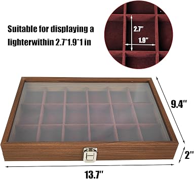 Lighter Display Case Desktop for Displaying 18 Lighters, Perfect Men's Gift for Dad, Husband, Him