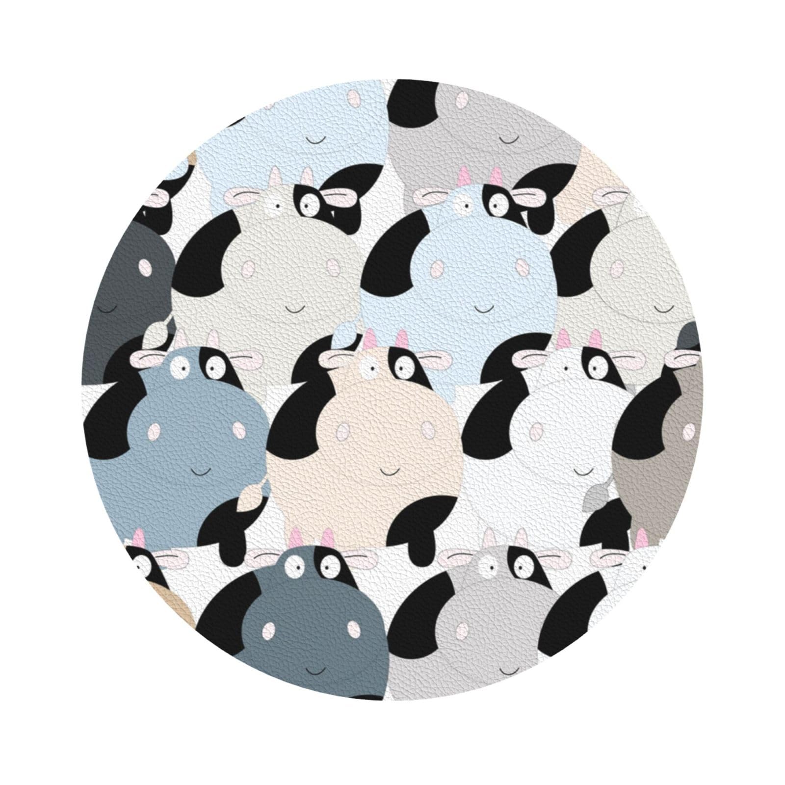 Cow collection PU Leather Coasters Set of 6 Round Drink Coasters
