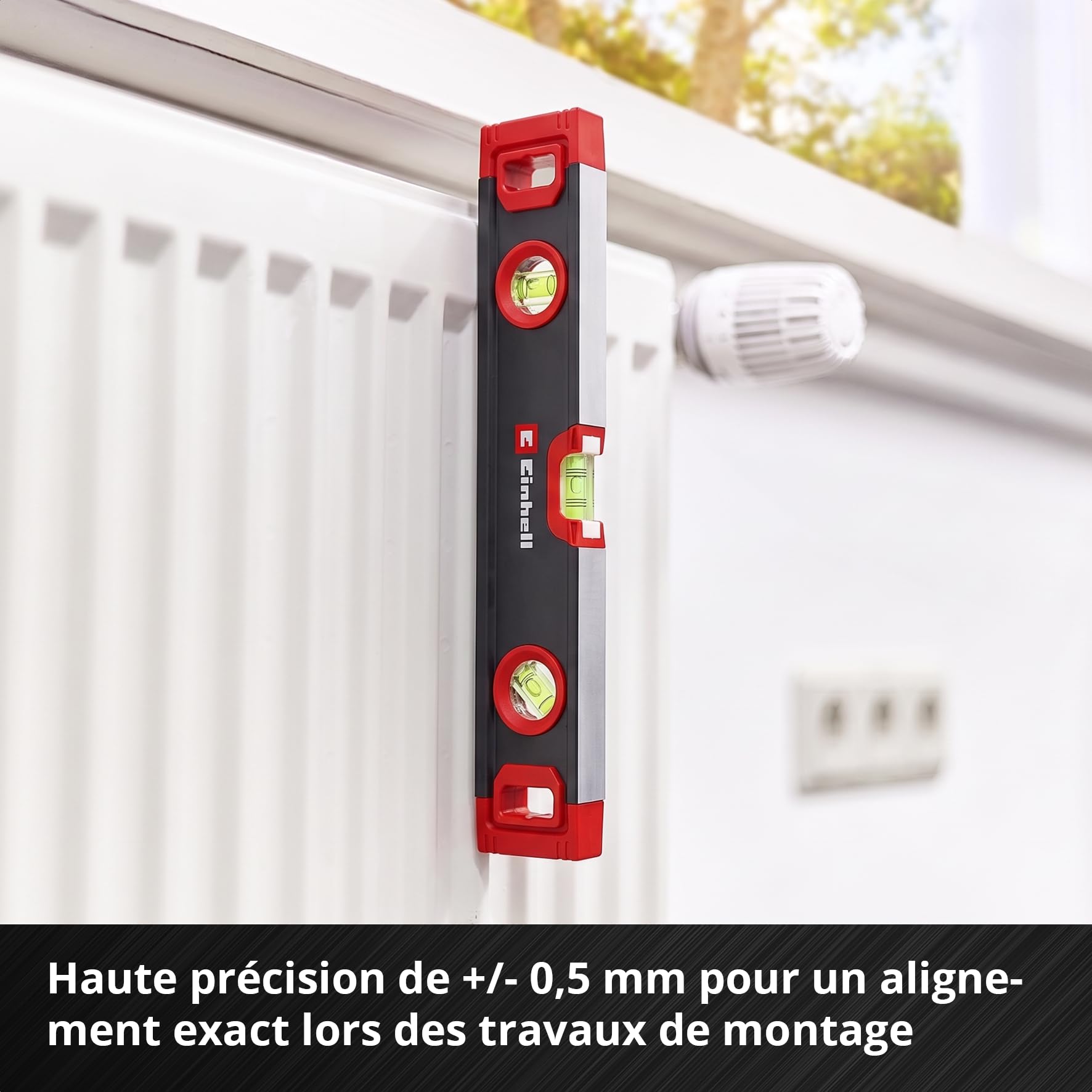Einhell set de niveaux à bulle professionnel, 3 pièces (40/60 / 100 cm, 3 fioles, précision +/- 0,5 mm, profilé aluminium, embouts caoutchouc, sac de transport)
