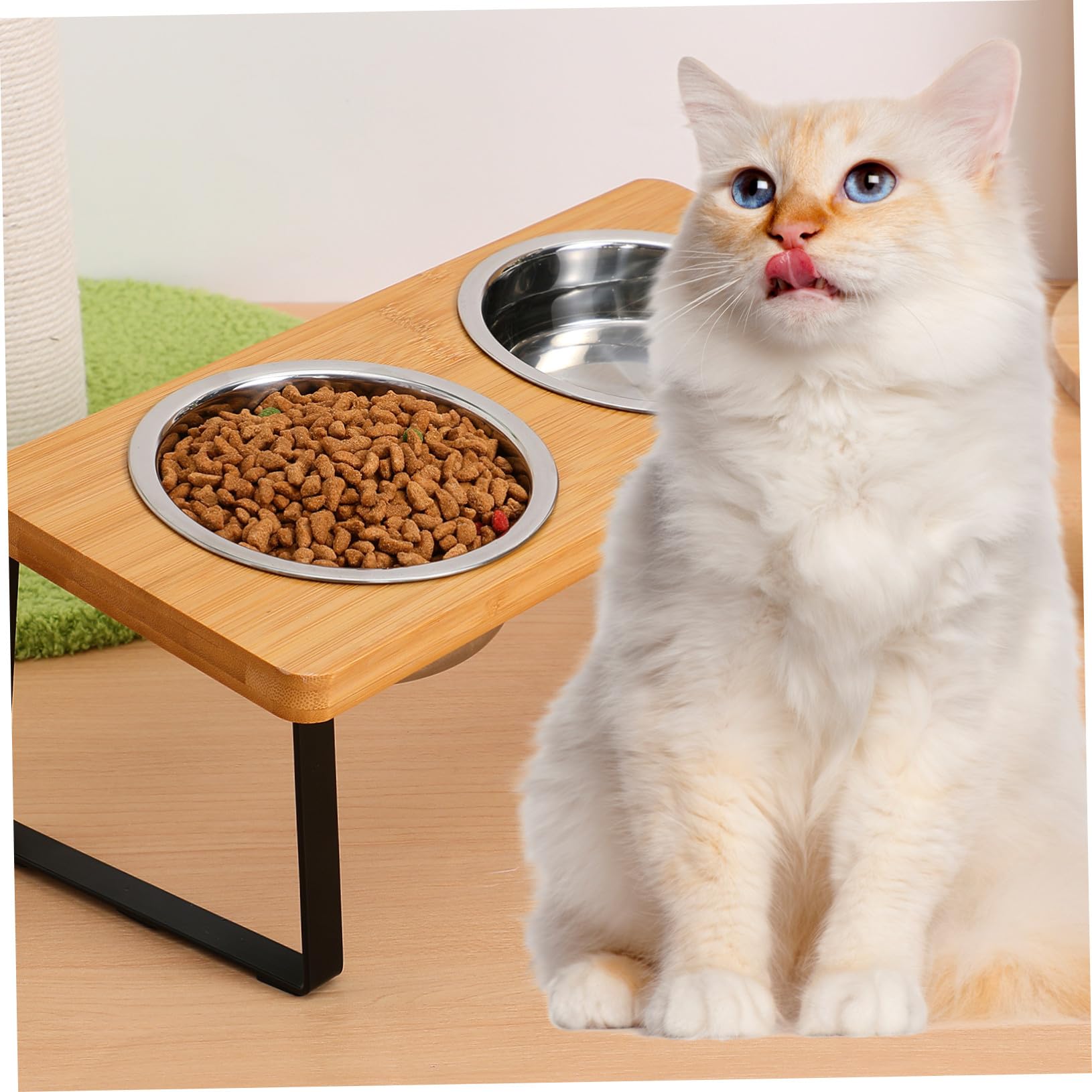 Gatuida Comedero Gato Elevado Doble con Soporte Antideslizante Cuencos de Acero Inoxidable para Comida y Agua Diseño Moderno Minimalista para Gatos de Interior