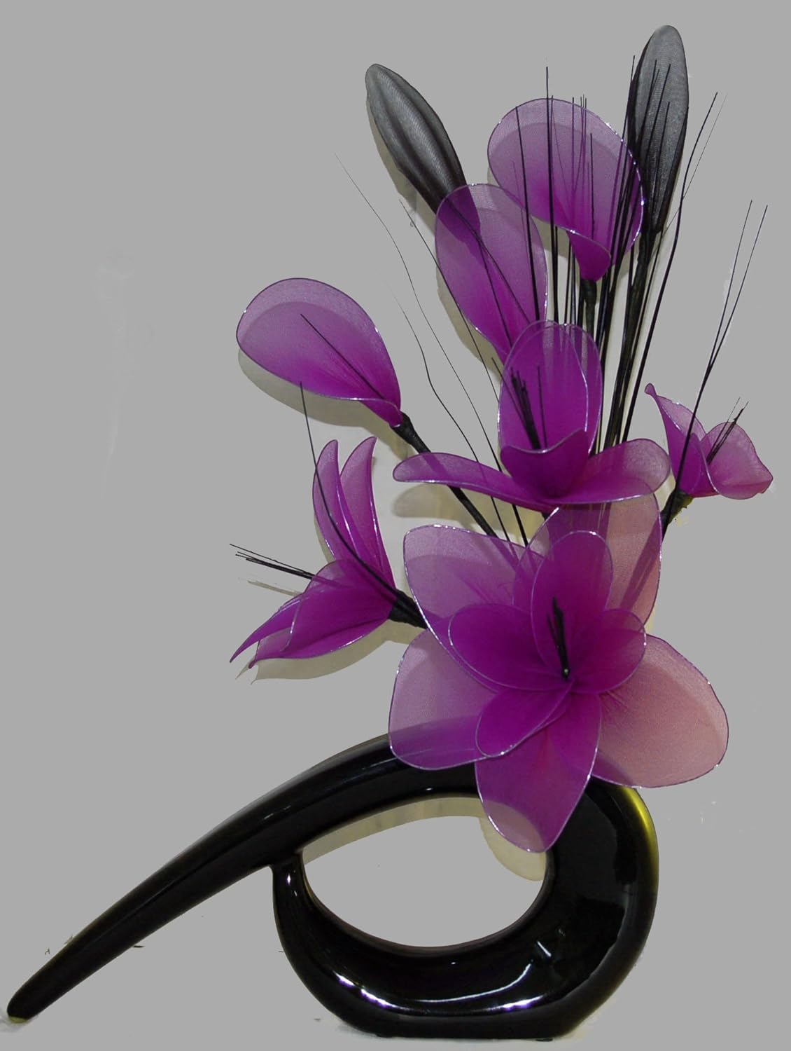 FUCHSIA ARTIFICIAL NYLON NET FLOWER ARRANGEMENT WITH VASE