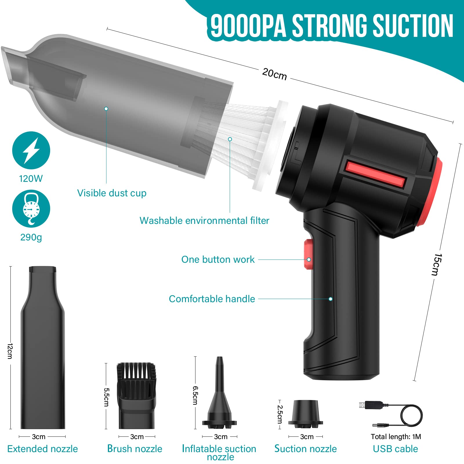 Mini Aspirapolvere Senza Fili Aspirapolvere Portatile Senza Fili 9000PA Ricaricabile Lavabile per Desktop, Tastiera, Auto, Ufficio