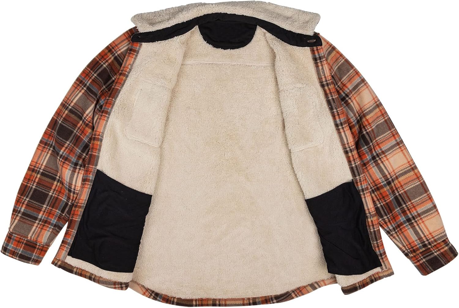 Facitisu Hoodies for Men Sherpa Lined Heavyweight Flannel Jackets Fleece Plaid Winter Warm Coats - Image 5