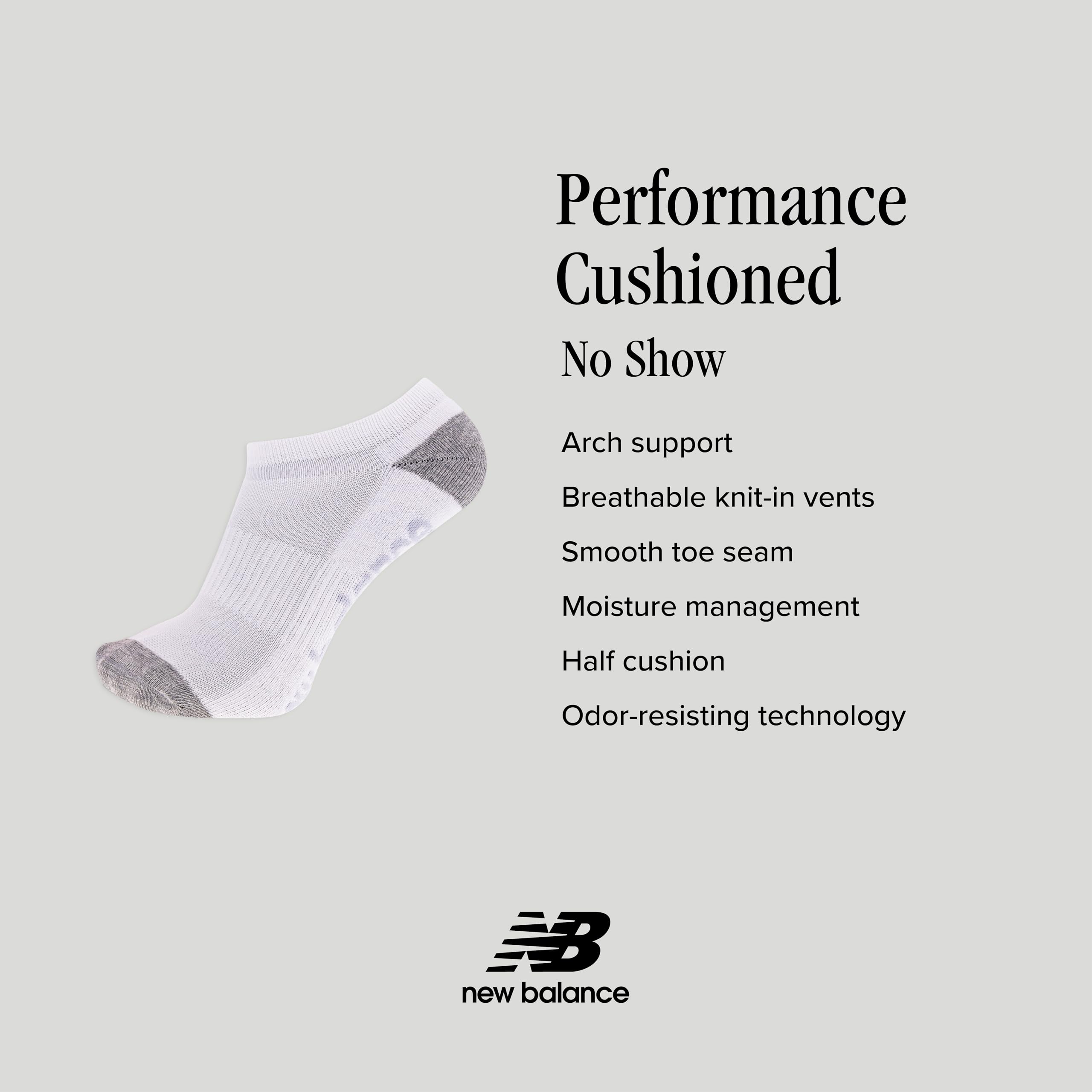 New Balance No Show 6 par Uniseks Performance Cushioned No Show Socks - 6 & 12 Pairs - Moisture Wicking