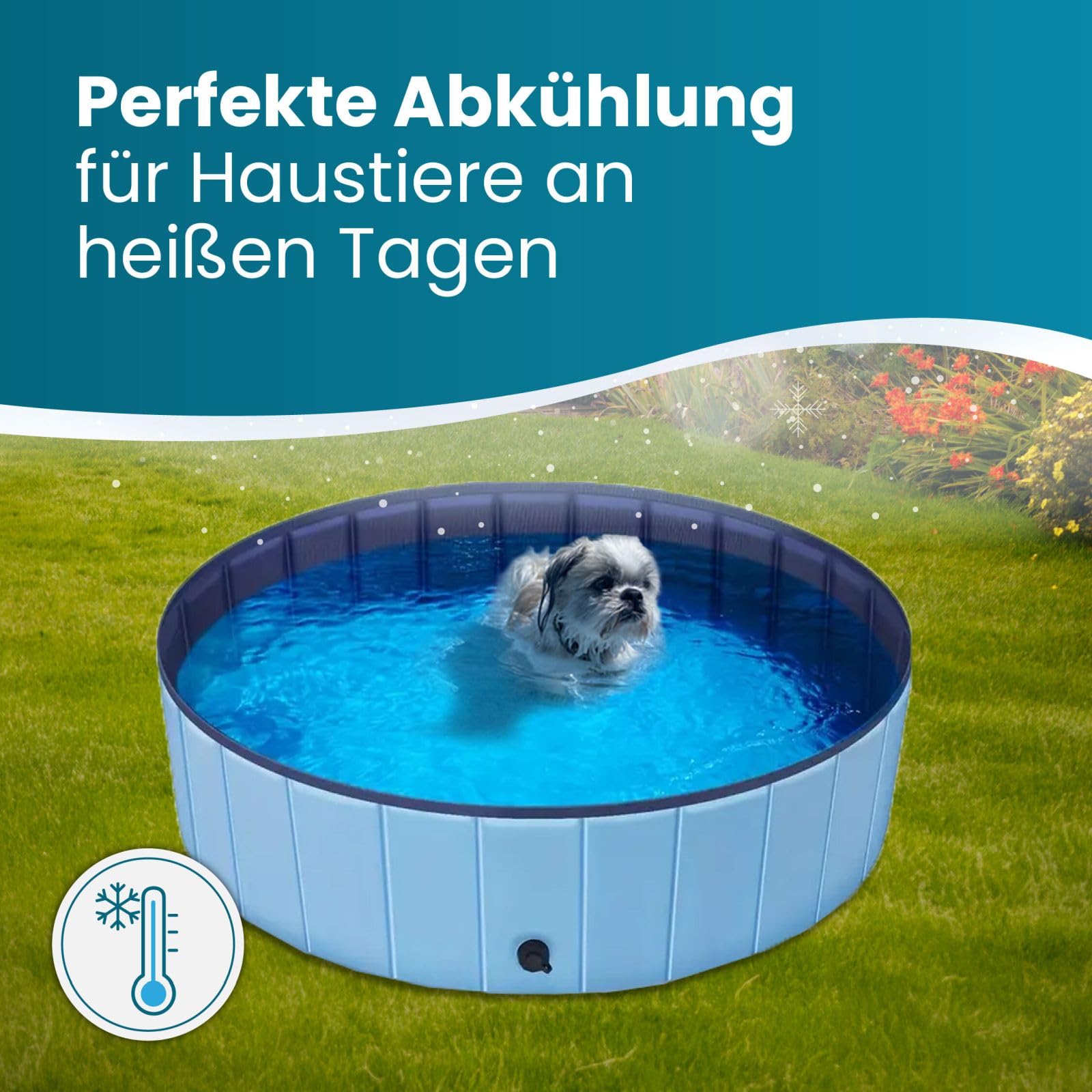 Hundepool faltbar – Robustes Planschbecken Pool für Hunde & Katzen, rutschfest mit Ablassventil, tragbar & in verschiedenen Größen erhältlich. (100 x 30 cm)