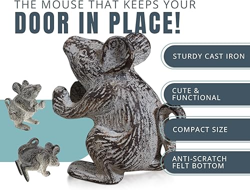 Miniatura 2 de Tope decorativo para puerta de hierro fundido, diseño de ratón, único y con estilo antiguo