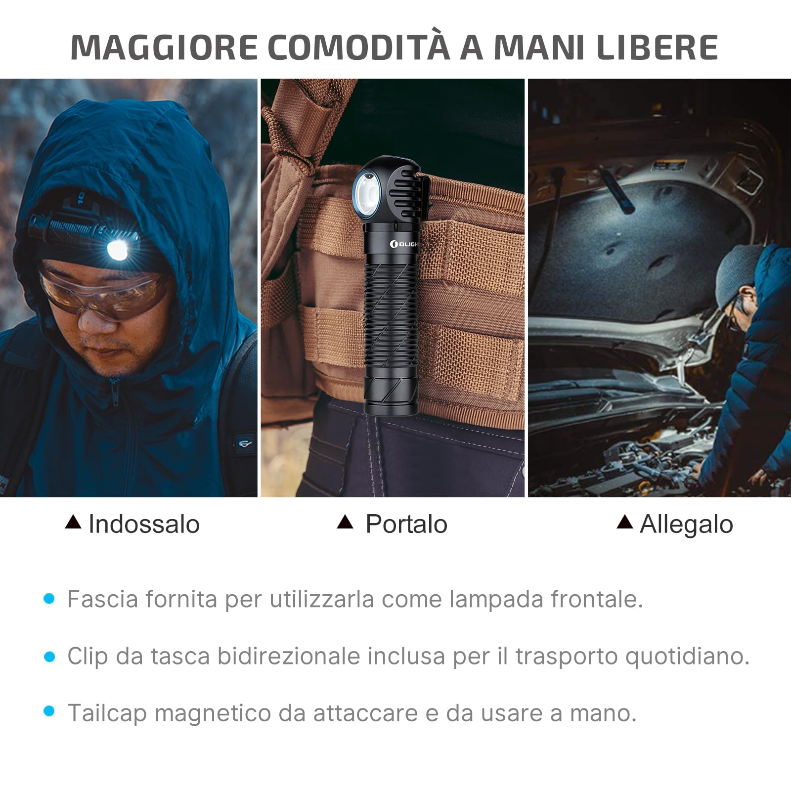 OLIGHT Perun 2 Lampada Frontale Multifunzionale Led USB Ricaricabile 2500 Lumen Lampada Frontale 166M IPX 8 Impermeabile, Ideale per Lavoro e Attività all'Aperto Come Pesca, Corsa e Campeggio
