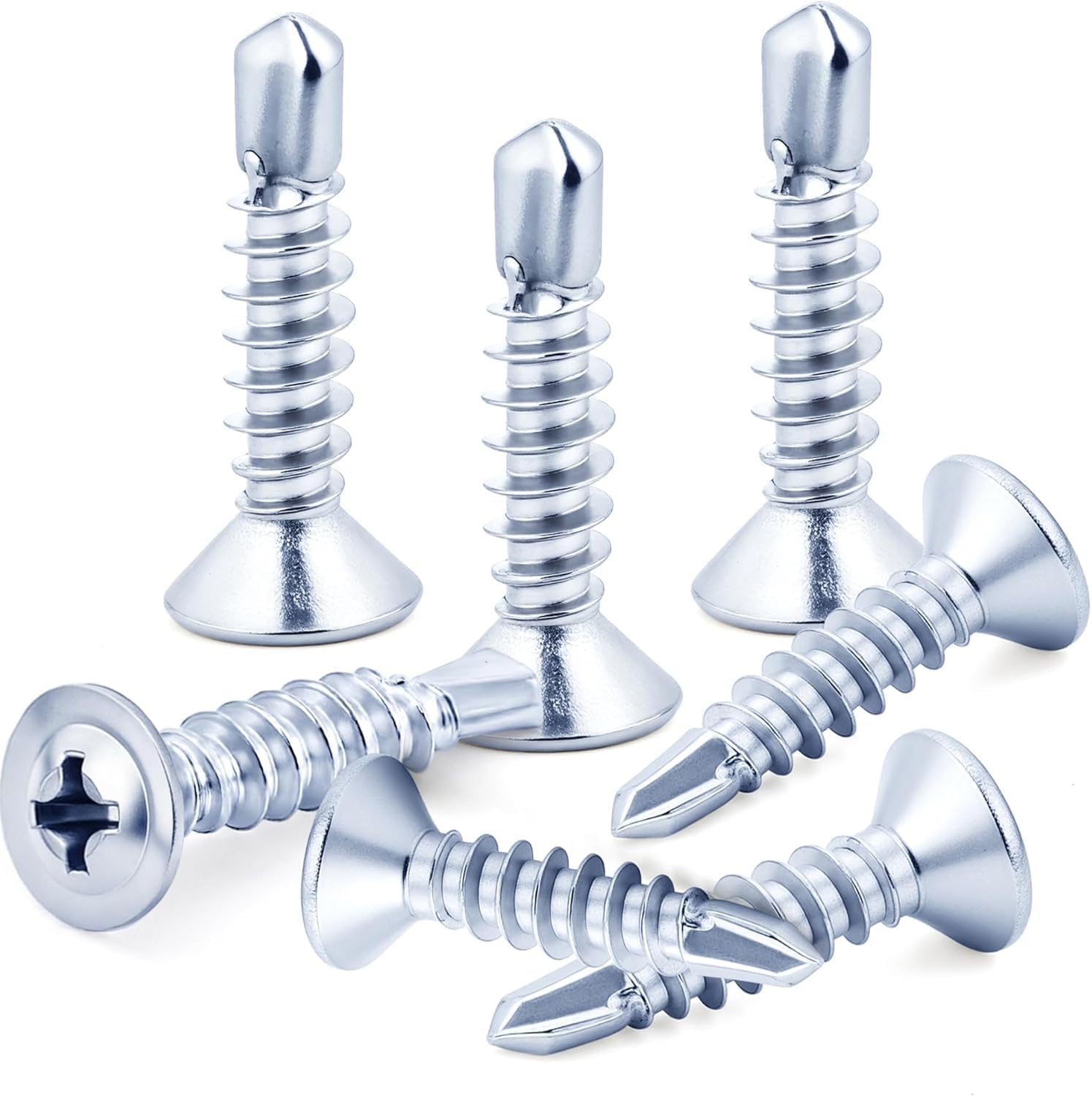 100pcs 4.8x19 mm Self Tapping Screws Self Drilling Screws Wafer Blue Zinc for Metal Sheets Roofing Windows, Etc
