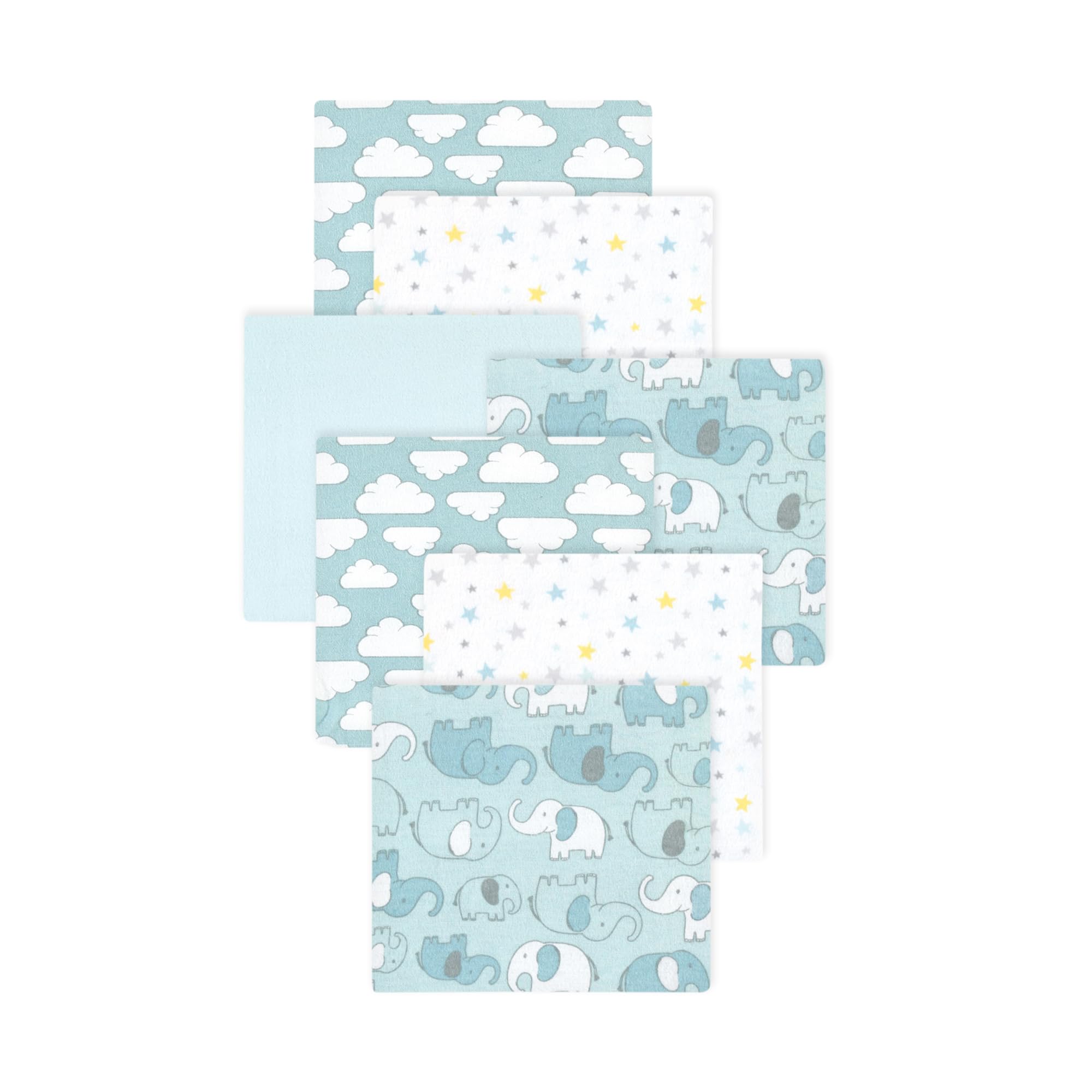 Little Treasure Hudson Baby Cotton Poly Flannel Receiving Blankets Multipack, Mint New Elephant, 30x30 inches