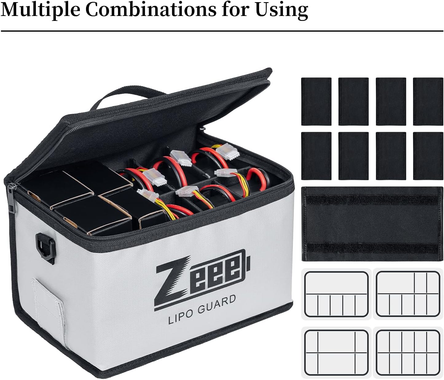 Zeee Lipo Safe Bag Battery Fireproof - 10 Cell Adjustable(10.6x6.7x6.7in) | Large Capacity Storage Guard Battery Safey Pouch for Storage Charging