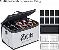 Vista 3 de Zeee Lipo - Bolsa de seguridad ignífuga – Bolsa protectora de almacenamiento de gran capacidad para cargar – 10 celdas ajustables