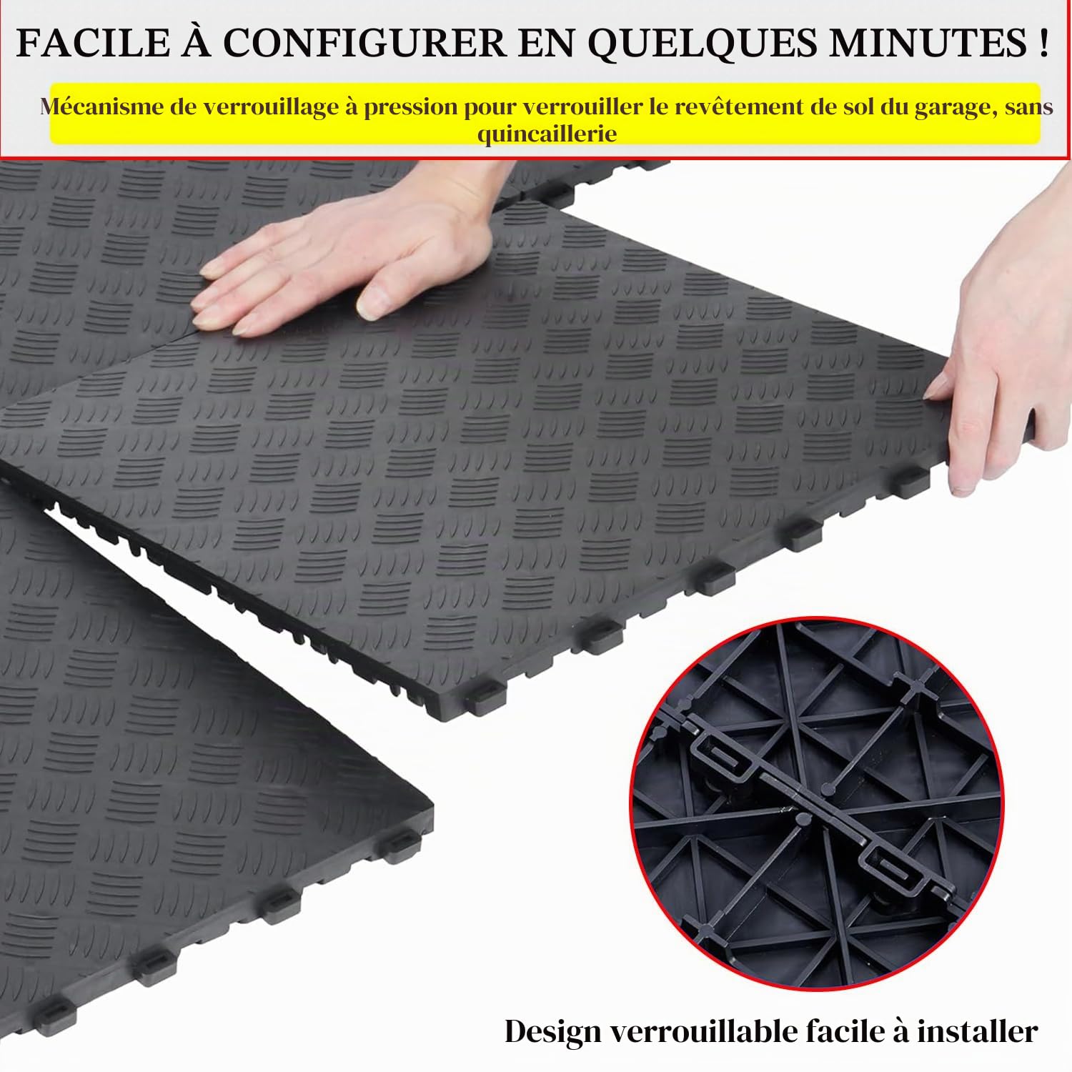 Lot de 20 dalles de sol de garage en PVC à emboîter, 40 x 40 cm, antidérapantes et résistantes, faciles à poser, design plaques de diamant, noires