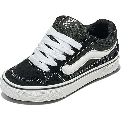 Vans Junior Caldrone Low Top Sneaker, Suede/Mesh Black/White, 3.5
