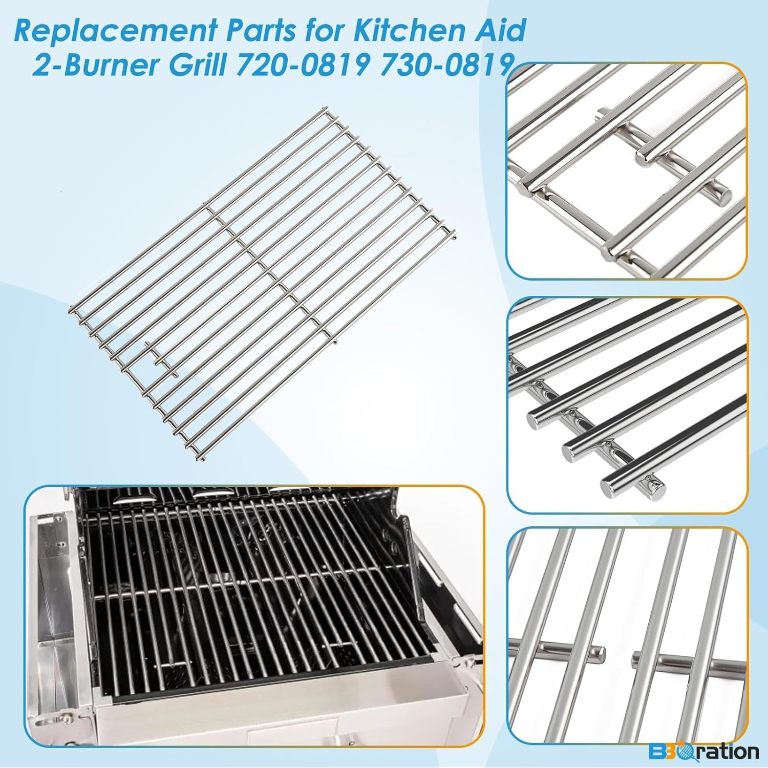Replacement Parts for Kitchen Aid 2-Burner Gas Grill 720-0819 720-0819A 720-0819G 720-0819GH 720-0819GL 730-0819 730-0819A 730-0819G Grill Grate for Kitchenaid Grill Parts