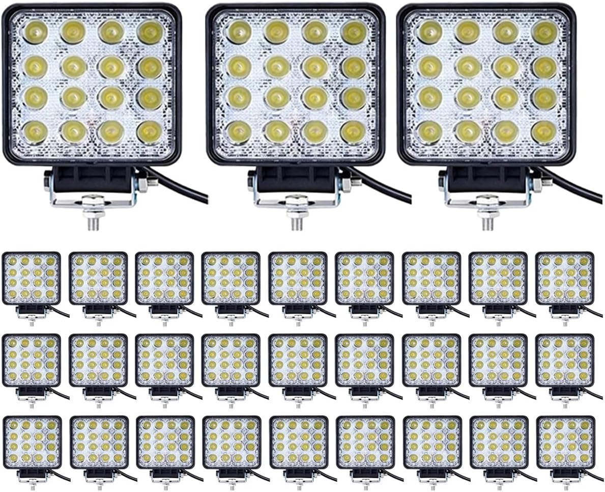 LED Pod Lights 4 Inch 48W Tractor Work Lights 12V Led Lights Bar Off Road Lights Bar for Truck ATV UTV RV RZR Boat Pickup Golf Cart Snow Blower 20Pcs