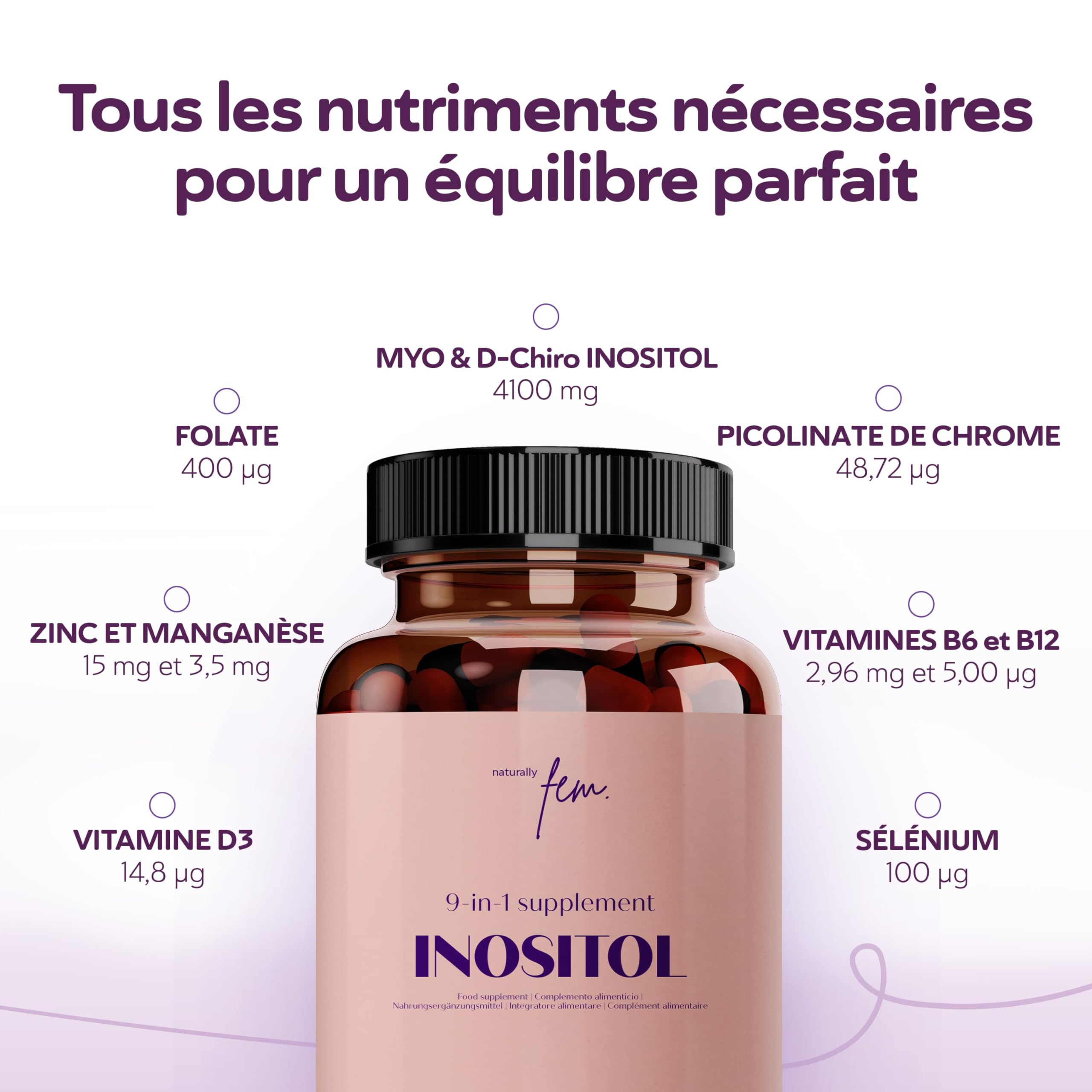 Myo-Inositol et D-Chiro Inositol SOPK 4100MG Gélules Véganes – Fonction Métabolique, Équilibre Hormonal et Bien-Être Psychologique – 9-en-1, Folate 5-MTHF, Chrome, Zinc, Vitamine B6, B12 & D3