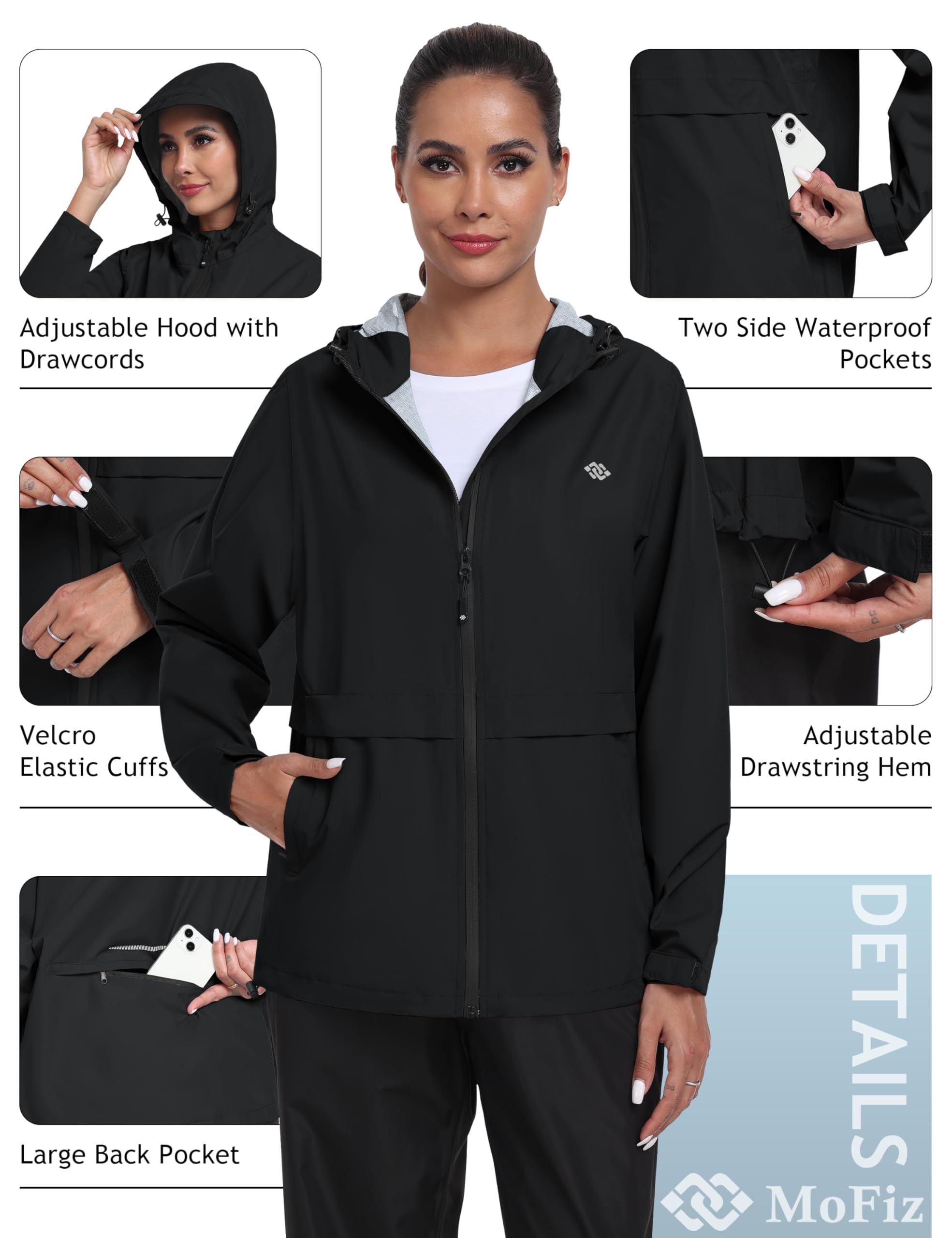 MoFiz Chaquetas Impermeables Mujer Chaqueta Chubasquero Plegable Ligero Cortavientos Impermeable para Ciclismo Acampada Trekking Viajes Senderismo