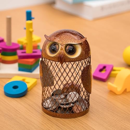 Miniatura 7 de LEYON Alcancía de búho de metal para adultos y niños, artesanía, para cumpleaños, Navidad, Día de los Caídos, adornos de decoración del hogar para