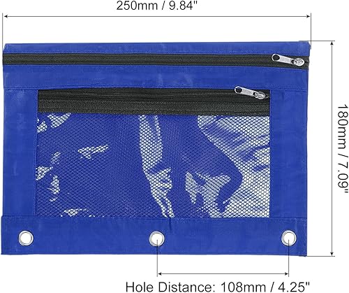 Miniatura 2 de PATIKIL Estuche para lápices para carpeta de 3 anillos, paquete de 4 unidades, tela Oxford de malla con cremallera, estuche para oficina y hogar,