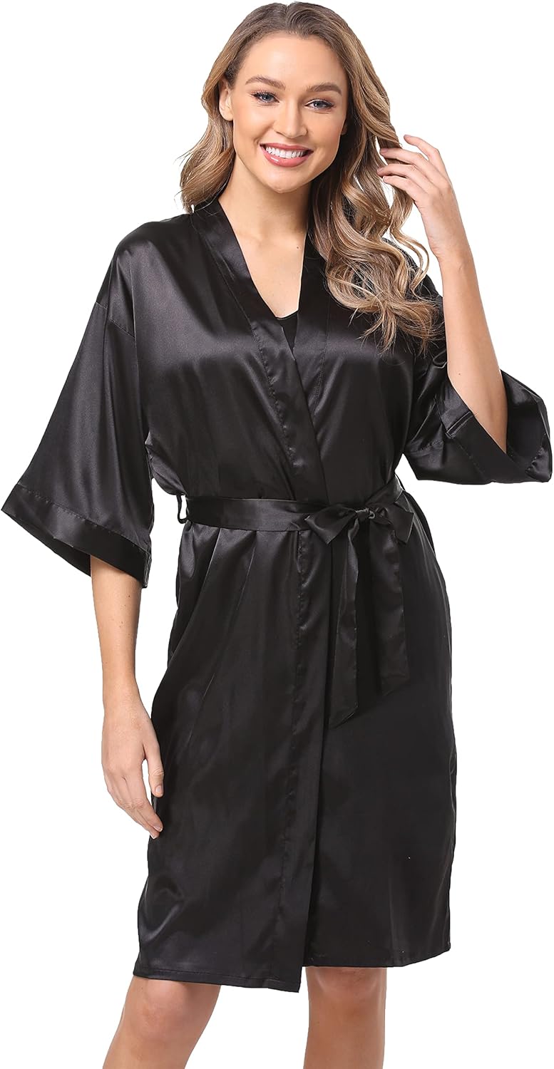 Women's Satin Robes Set with Nightgown Silk Kimono Pajamas 2 Piece Sleepwear Camisole Wedding Bride Gown Set - Image 2