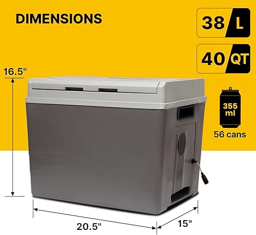Miniatura 7 de Koolatron Enfriadorcalentador eléctrico de 12 V, refrigerador termoeléctrico de automóvil de 38 L (40 qt), puerta reversible, conexión de 12 voltios