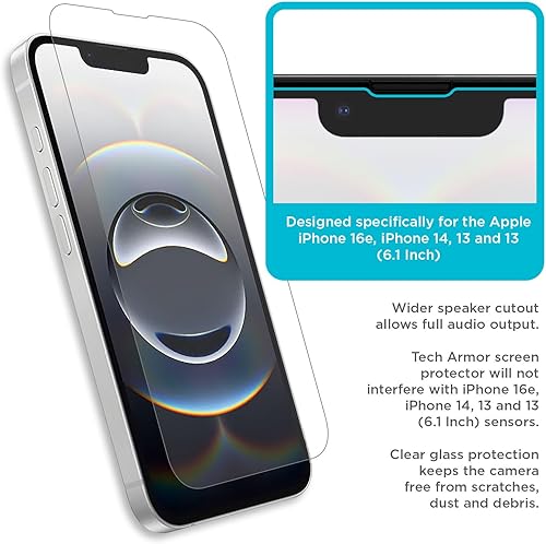 Miniatura 8 de Tech Armor Protector de pantalla de vidrio balístico para iPhone 12 y iPhone 12 Pro 6.1 pulgadas, 3 unidades de vidrio templado, compatible con