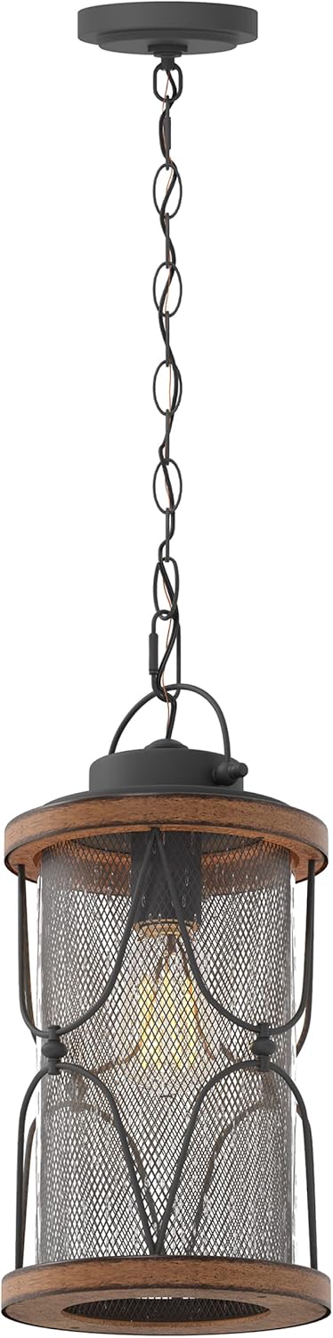 Inlight Thrasos 14'' High Outdoor Hanging Pendant Light, Black and Faux Barnwood Finish, Bulb Not Included, IN-0625-1-BK