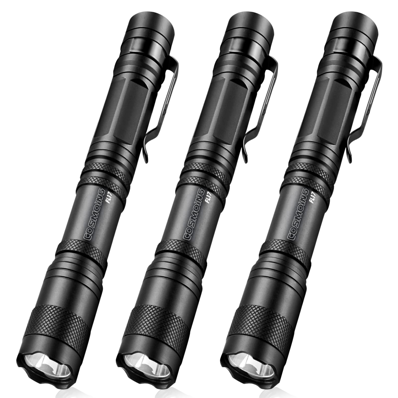 Pen Flashlight, 3 Modes Small Pen Light Flashlight, Super Bright Powered by 2xAA Battery(Not Included) IP54 Waterproof with Pocket Clip Penlight for Emergency, Inspection, Medical -3 Pack